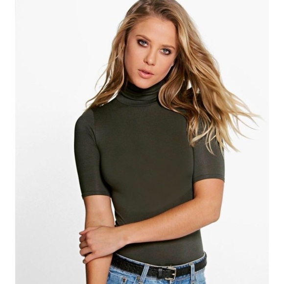 NWT!! Boohoo Gray Lara Cropped Sleeve Turtleneck sz 8 - Picture 5 of 8